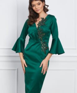 Rochie MBG verde cu broderie din margele si paiete
