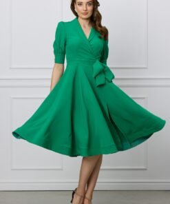 Rochie MBG verde cu funda in talie