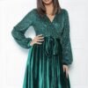 Rochie MBG verde din catifea cu bust din paiete
