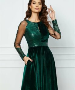 Rochie MBG verde din catifea cu paiete la bust