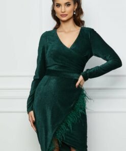 Rochie MBG verde din catifea reiata cu fulgi