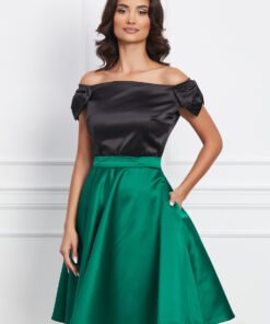 Rochie MBG verde din tafta cu bust negru