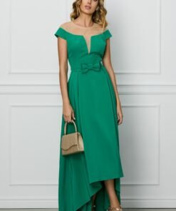 Rochie MBG verde lunga cu funda in talie