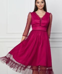 Rochie Minerva bordo cu buline catifelate
