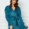 Rochie Miriam bleu din catifea cu cordon in talie