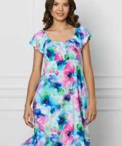 Rochie Miruna albastra cu imprimeu fucsia