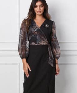 Rochie Miruna neagra cu buline gri la bust