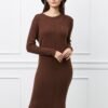 Rochie Moira maro din tricot cu crepeuri la baza