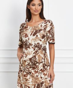 Rochie Moze bej cu imprimeu floral maro