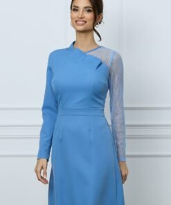 Rochie Moze bleu cu o maneca din dantela