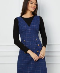 Rochie Moze bleumarin cu carouri tip sarafan