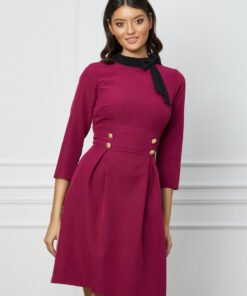 Rochie Moze fucsia cu funda neagra la decolteu