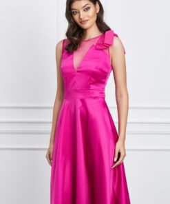 Rochie Moze fucsia cu funda pe umar