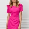 Rochie Moze fucsia cu funde la umeri