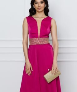 Rochie Moze fucsia cu glitter in talie