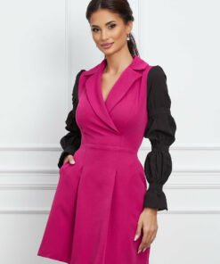 Rochie Moze fucsia cu maneci negre