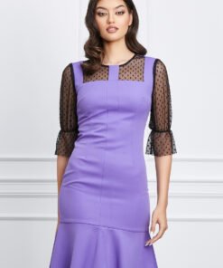 Rochie Moze lila cu dantela neagra la maneci si bust