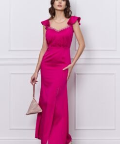 Rochie Moze lunga fucsia cu broderie la bust