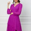 Rochie Moze magenta cu glitter si maneci decupate