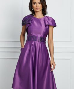 Rochie Moze mov cu paiete in talie si pe maneca