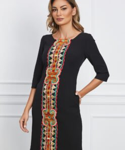 Rochie Moze neagra cu broderie orange