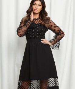 Rochie Moze neagra cu buline catifelate si din glitter argintiu