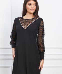 Rochie Moze neagra cu buline din glitter argintiu