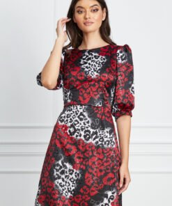 Rochie Moze neagra cu imprimeu rosu si alb