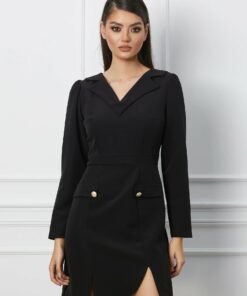 Rochie Moze neagra office cu guler