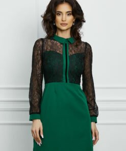 Rochie Moze verde cu dantela neagra la bust