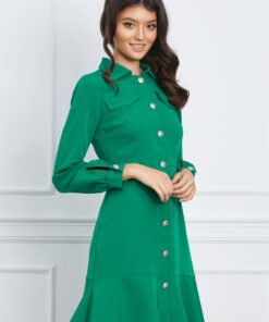 Rochie Moze verde cu nasturi si volan la baza