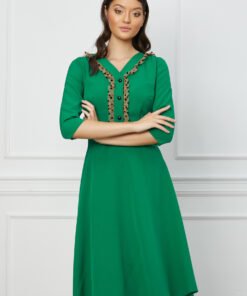 Rochie Moze verde cu volanas si nasturi la bust