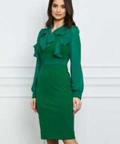 Rochie Moze verde cu volane la bust