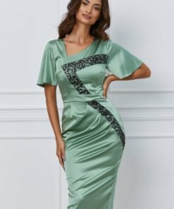 Rochie Moze verde fistic cu paiete negre