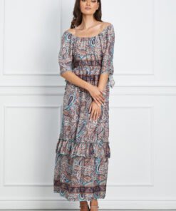 Rochie Nadine bleu cu imprimeuri orange