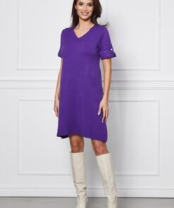 Rochie Porta mov din tricot cu maneci scurte