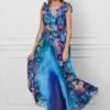 Rochie Ramona lunga bleumarin cu imprimeuri florale