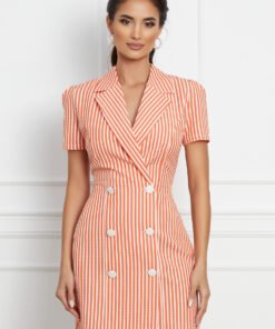 Rochie Rebeca tip sacou cu dungi orange