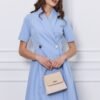 Rochie Roxie petrecuta bleu cu nasturi in talie