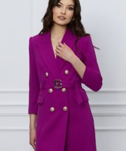 Rochie Sonia magenta tip sacou cu cordon in talie