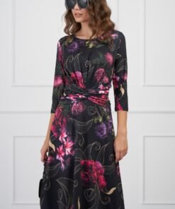 Rochie Sonia neagra cu flori fucsia