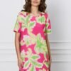 Rochie Stefy fucsia cu imprimeuri verzi