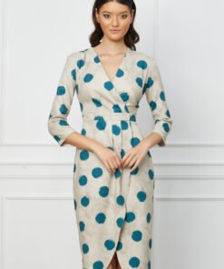 Rochie Teodora bej cu buline turcoaz
