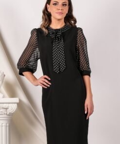 Rochie Vanessa neagra cu buline pe maneci si guler