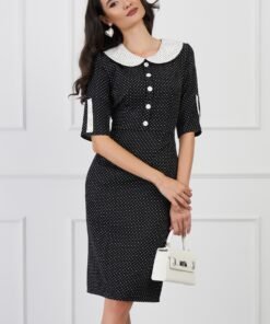 Rochie Vera neagra cu guler alb si picatele