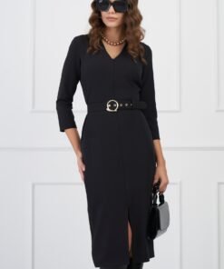 Rochie Violeta neagra cu fermoar si curea in talie