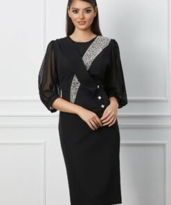 Rochie Viviana neagra cu perlute la bust