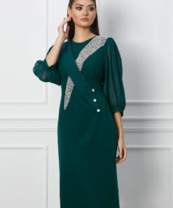Rochie Viviana verde cu perlute la bust
