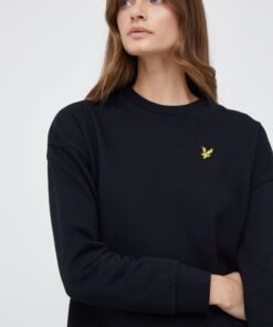 Rochie din bumbac culoarea negru Lyle & Scott mini drepta
