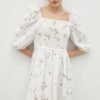 Rochie din amestec de in culoarea alb Bruuns Bazaar mini evazata